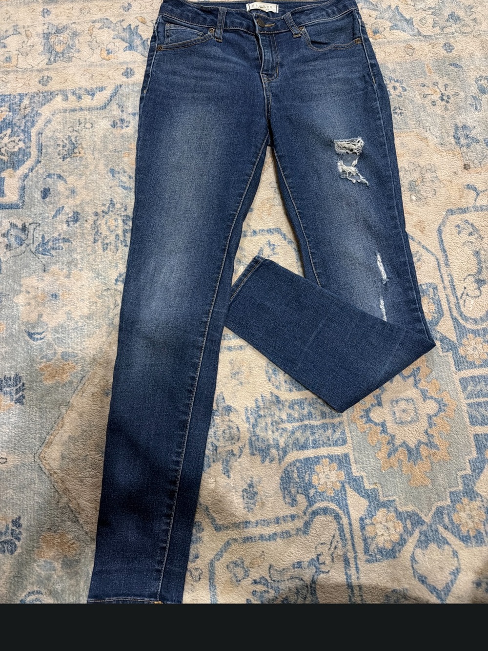 Women's Dark Blue Skinny Jeans with Distressed Detail